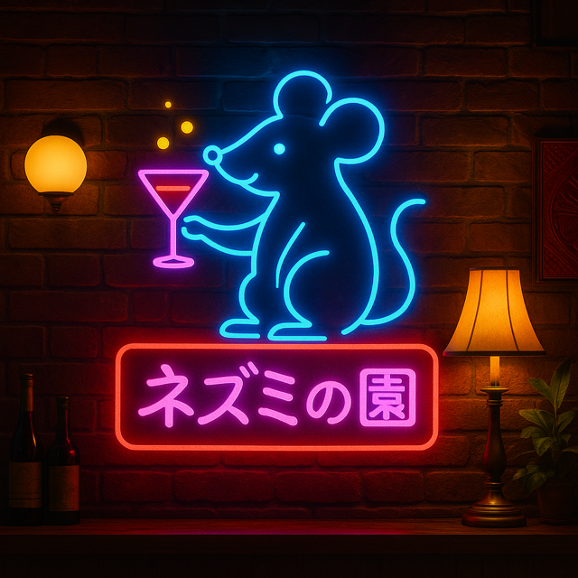 ねずみの園のネオンサイン